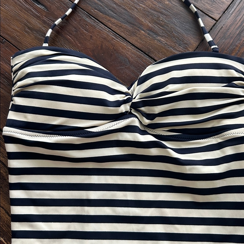 J. Crew Navy and Cream Striped One-Piece Swimsuit - Picture 2 of 5